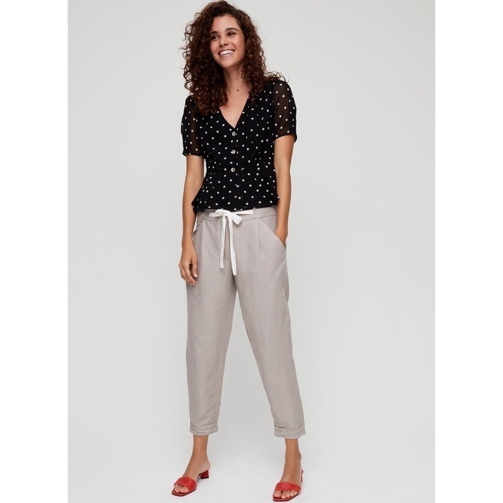 𝅺ARITZIA Wilfred Allant Pant Taupe Tie Waist 2